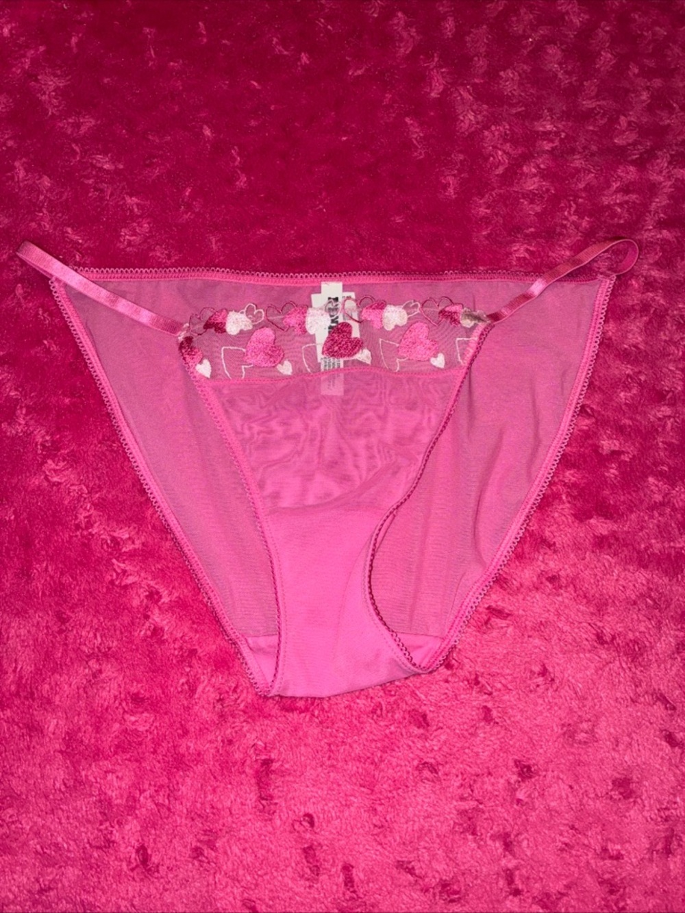 VS PINK Wink Sheer Pink Embroidered Heart String Bikini